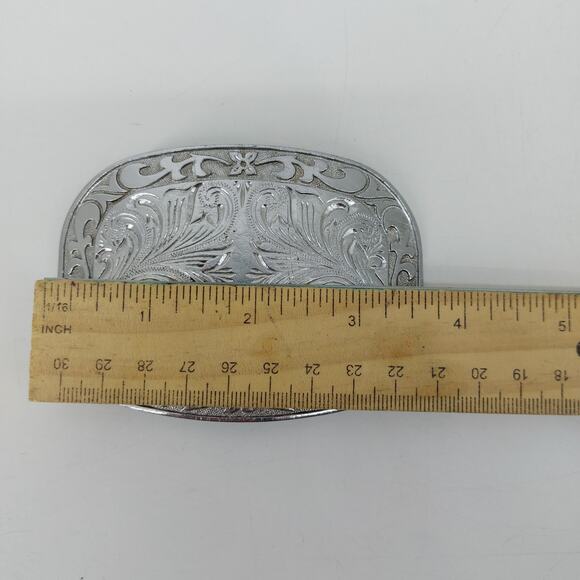 Western Silver Tone Belt Buckle OS Rodeo Ribbon Trophy Style - Picture 2 of 12